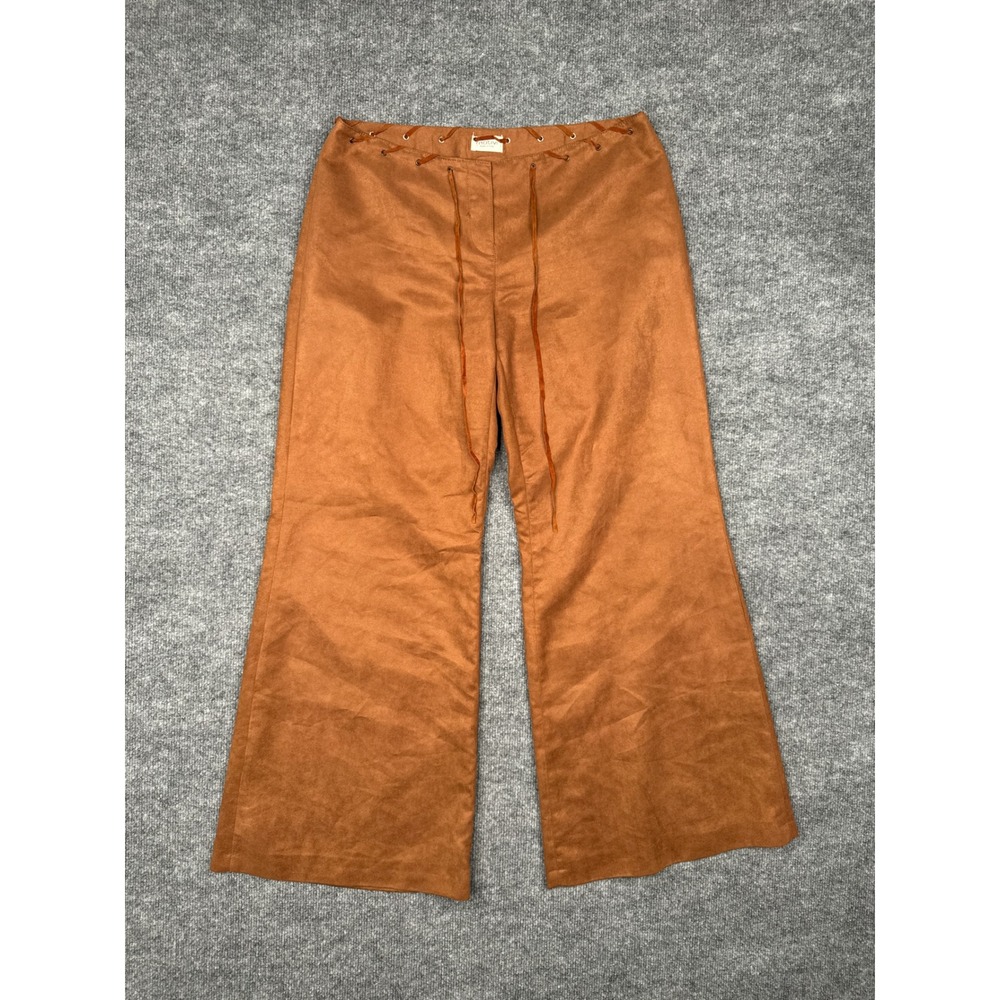 Motivi Made in Italy‎ Faux Suede Flare Pants Womens US 12 Brown Wide Leg